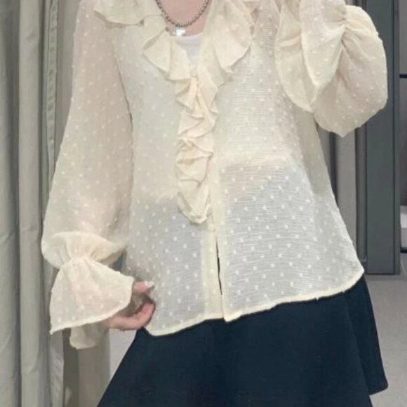 Swiss Dot Ruffle Blouse - Picture 4 of 4